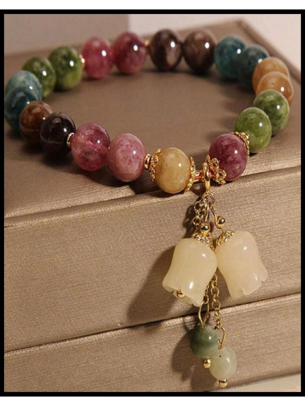 Natural multicolor beryl bracelet- Bracelet - Gold - adj